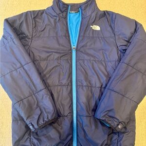 Boys The North Face Dark Blue Jacket with Light Blue Lining